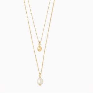 Stella & Dot ~ delicate double pearl pendant necklace in gold tone